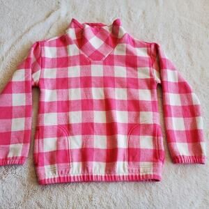 Vineyard Vines Pink White Checker Plaid Mock Neck Pocket Sweater Girl Kid xs 5 6